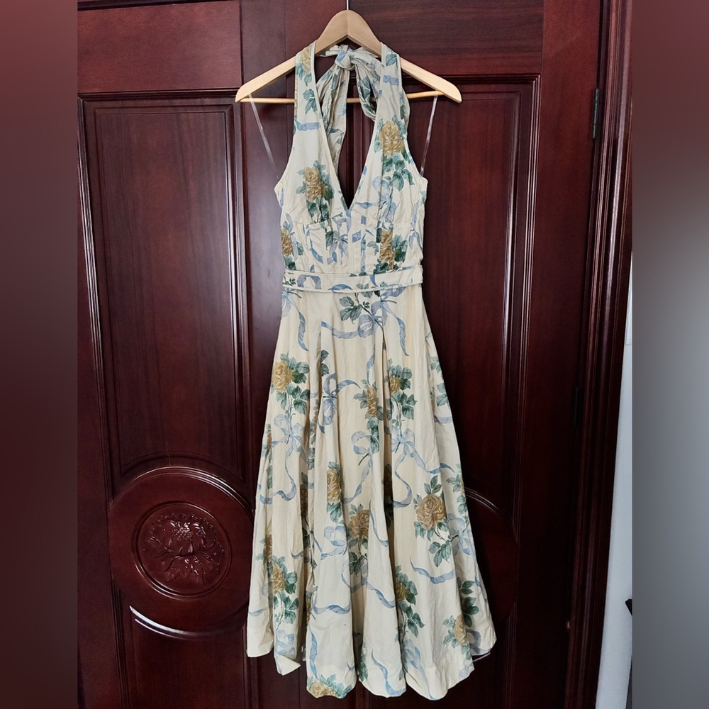 House of CB Cream Floral Halter Midi Dress - Picture 8 of 11